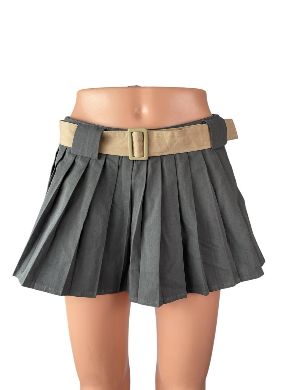 Rumours Women's Gray Belted Pleated High Waist Mini Skater Flare A-Line Skirt S